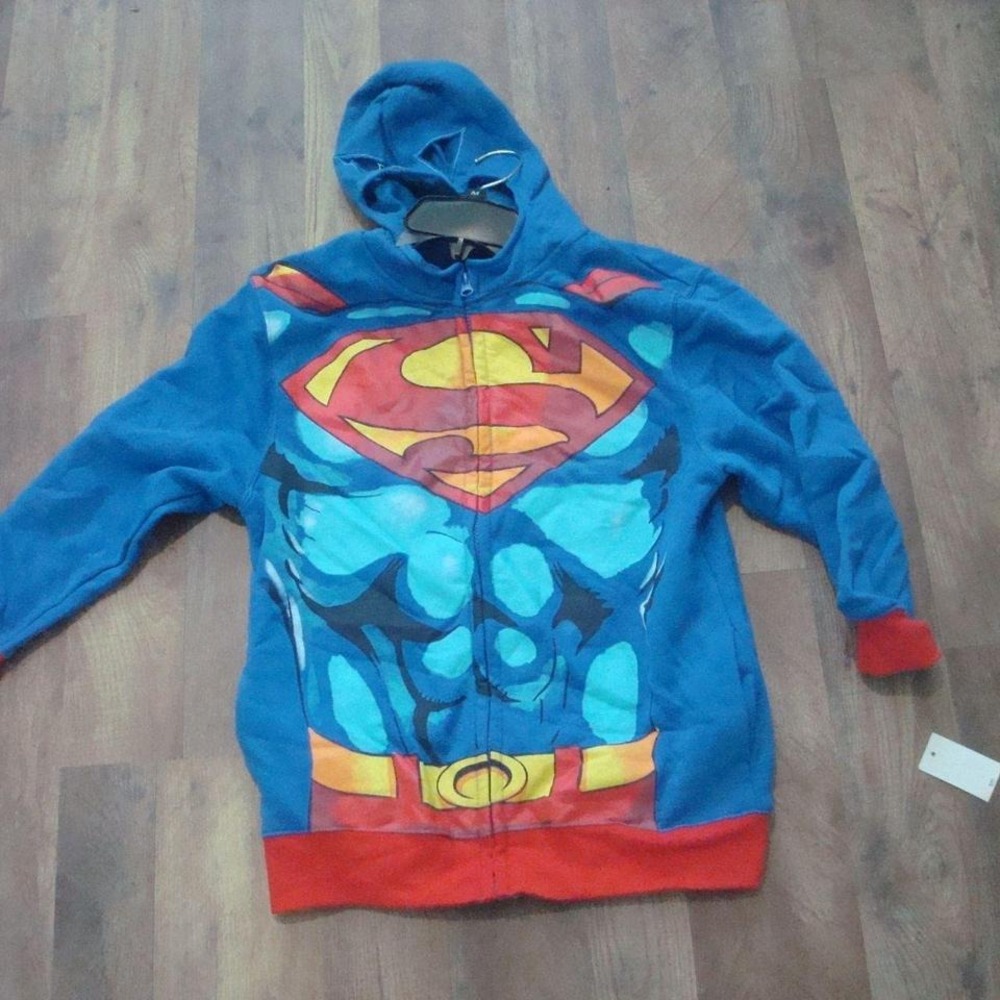 SUPERMAN SUPERGIRL HOODIE MEDIUM ZIPPER COSPLAY VINTAGE Y2K OOS SHIRT